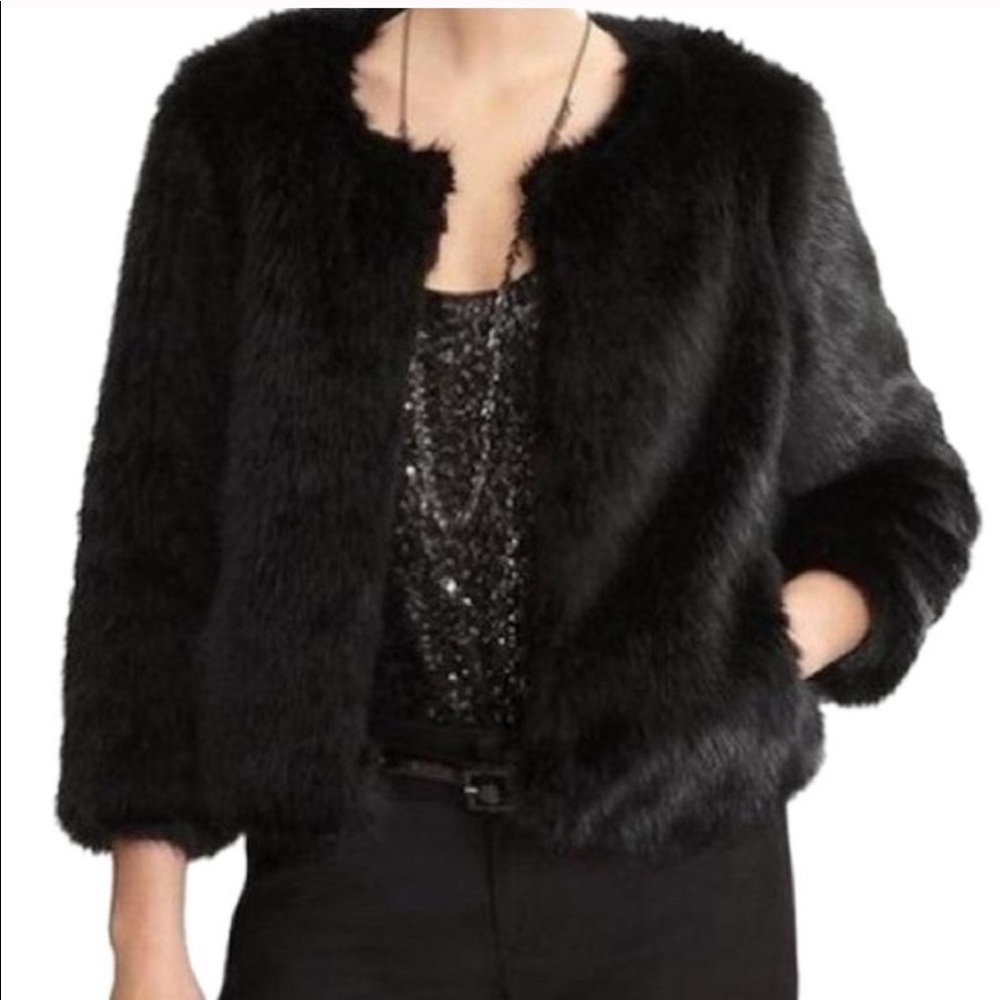 Banana republic black faux fur jacket sz XS